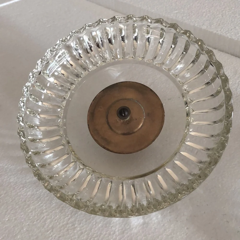 Vintage Glass Crystal Trinket Bowl w/Lid, Brass Dog Handle w/Copper Floral Plate